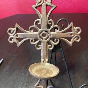 2 Cast Iron Wall Cross Christian Candle Holder Decorative 10" x 7"